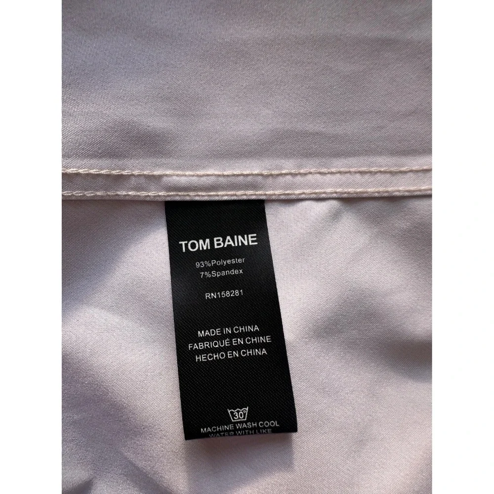 Tom Baine Performance Dress‎ Shirt XL 17-17.5 Slim Fit Tan Herringbone Stretch